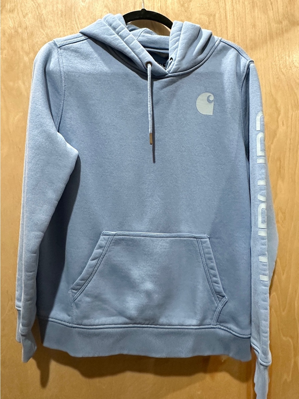 Carhartt Light Blue Pullover Hoodie with Sleeve Logo Women’s L